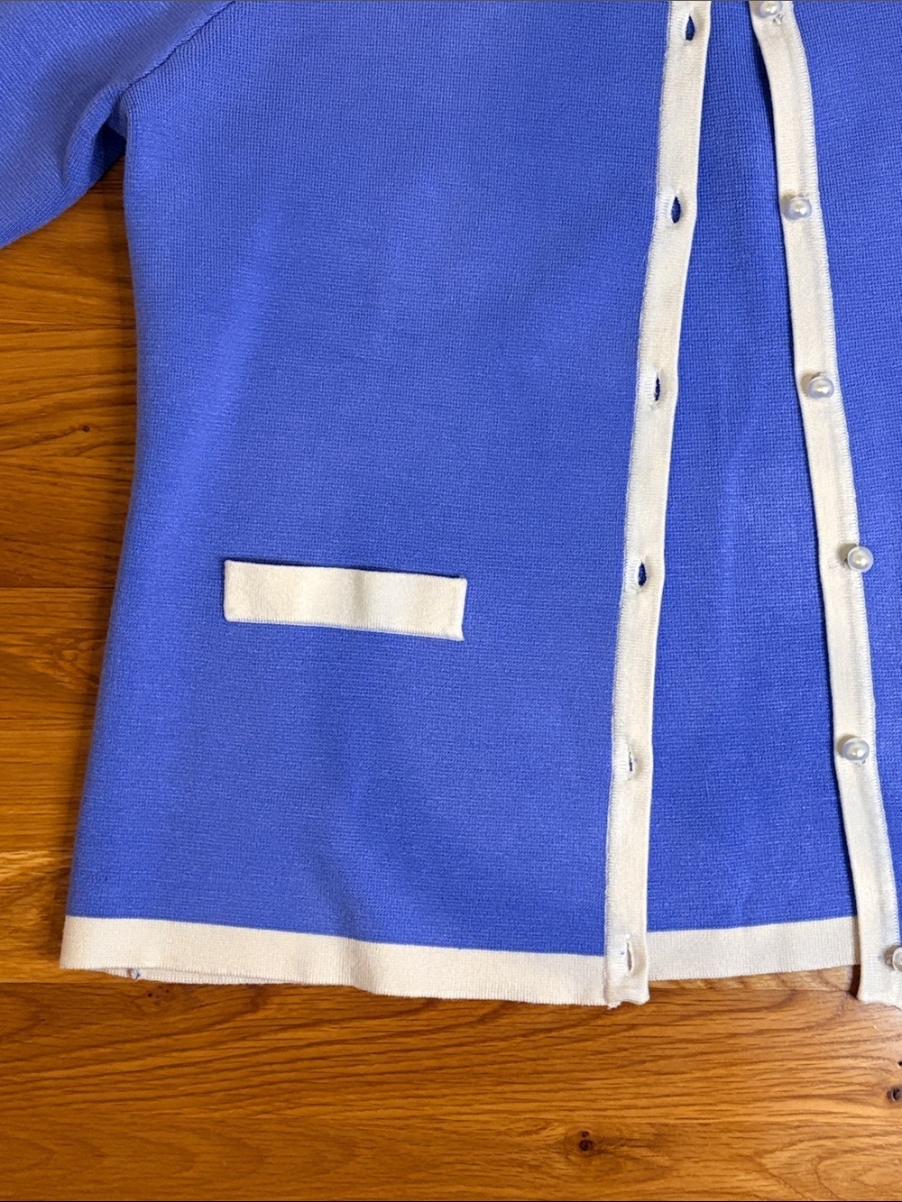 Appleseeds Periwinkle Blue Knit Cardigan with White Trim PL - Picture 3 of 6
